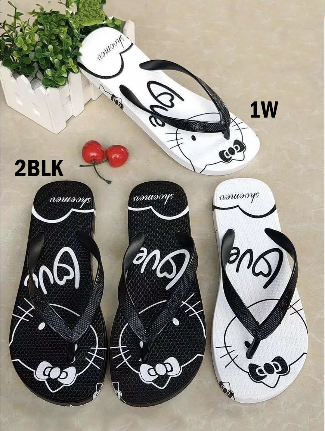 "Love" Kitty Print Flip Flop
