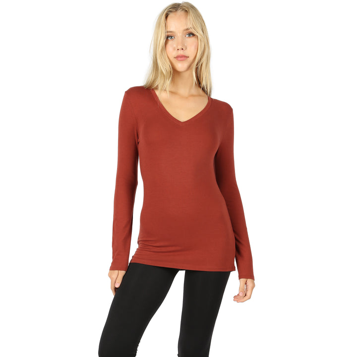 Long Sleeve Cotton V-Neck Tee
