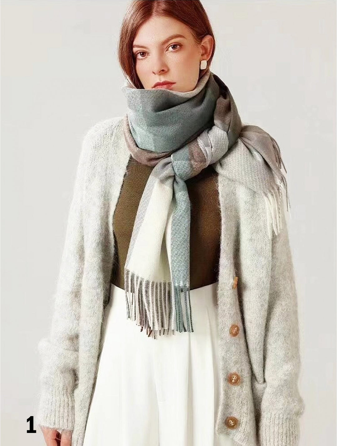 Plaid Patterned Blanket Scarf with Fringe