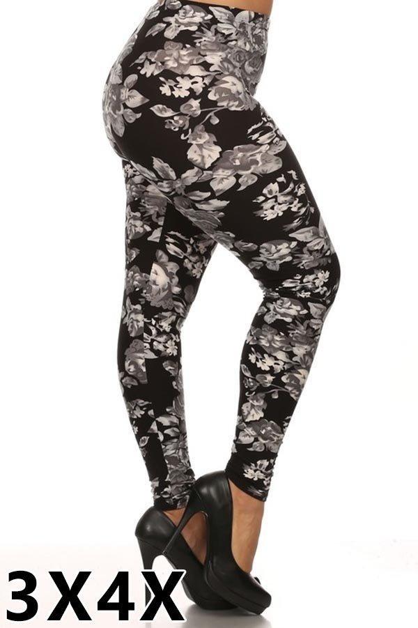 Plus Size Leggings (3X/4X) - Floral Print