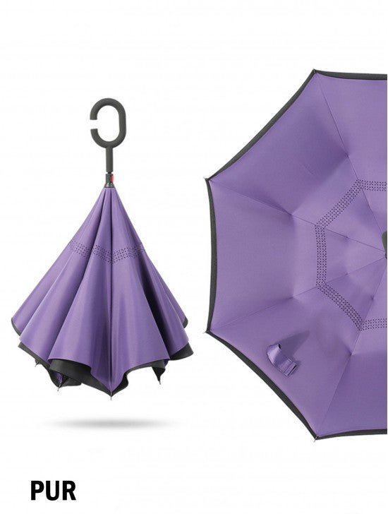 Solid Print Double Layer Inverted Umbrellas W/ C-Shaped Handle