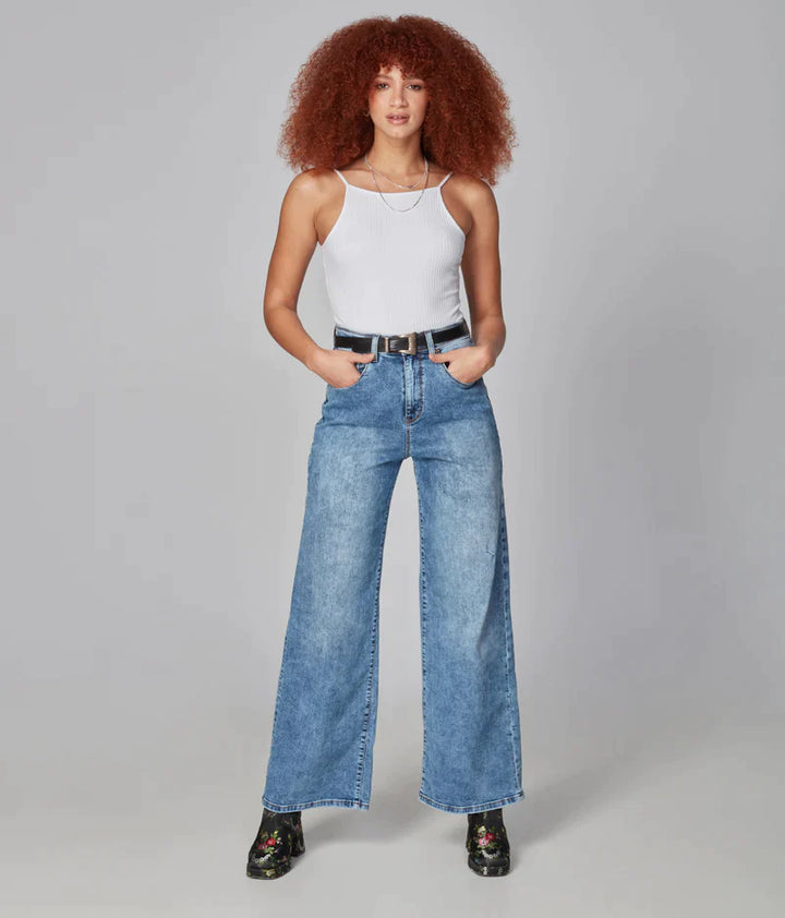 Milan High Rise Wide Leg Jeans - Blue Mist