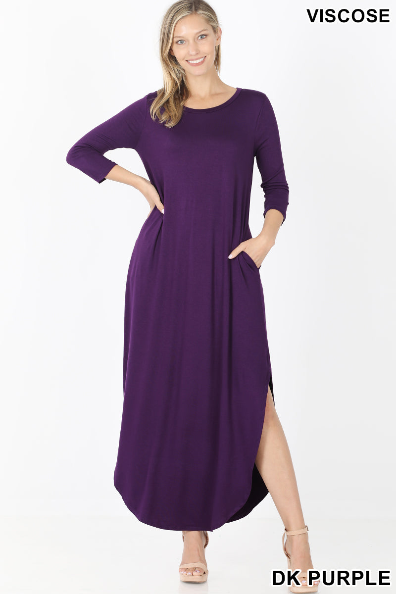 VISCOSE MAXI DRESS SIDE SLITS-POCKET - Size Small