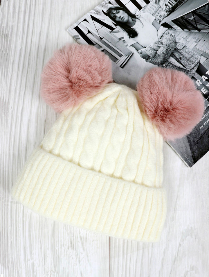 Double Pom Pom Knitted Hat (Plush Inside)
