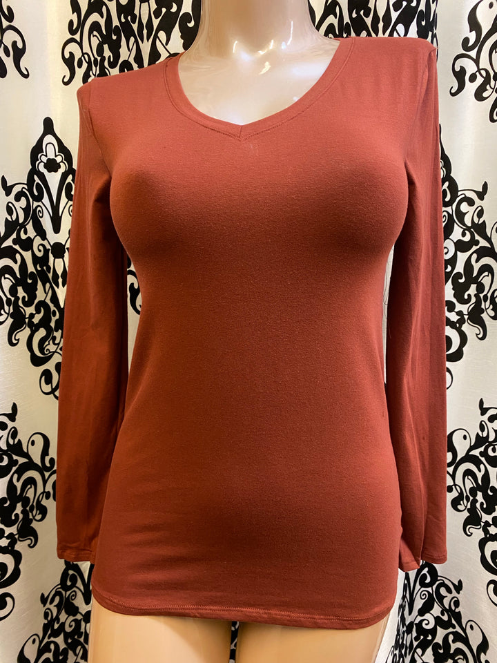 Long Sleeve Cotton V-Neck Tee
