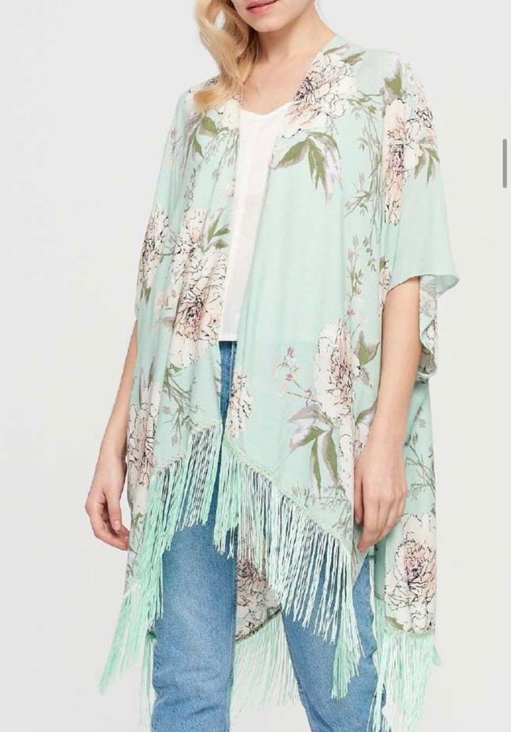 Tassle Fringe Floral Kimono
