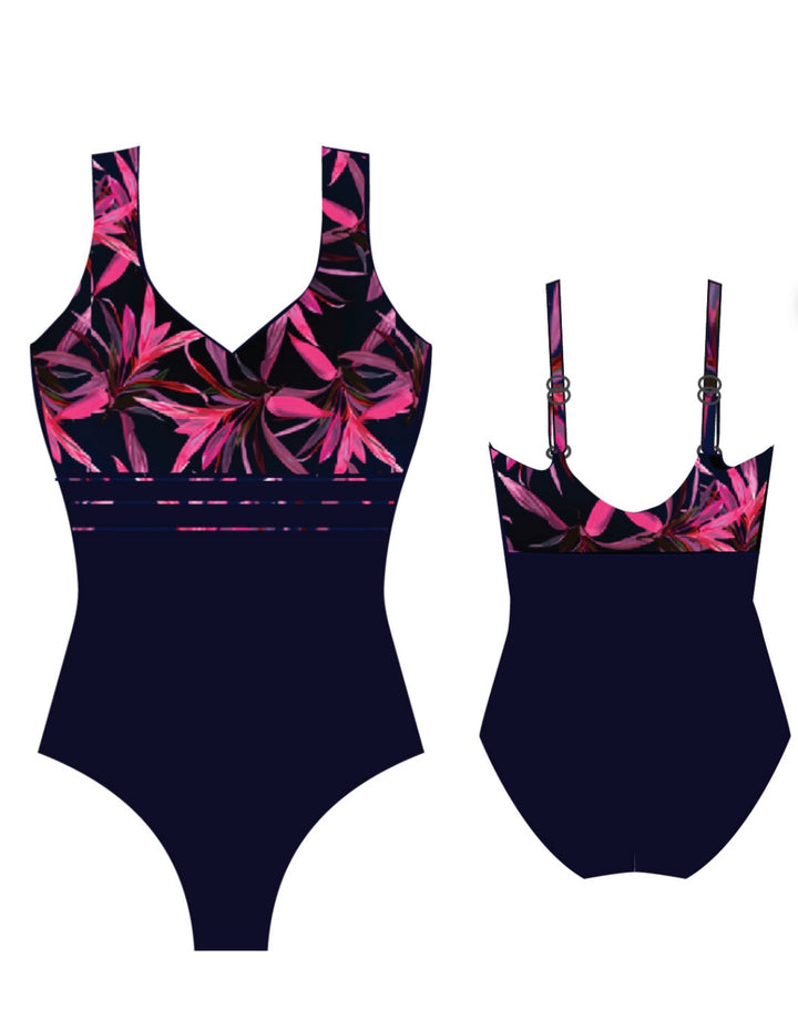 V Front Polyester 1 Piece Swimsuit