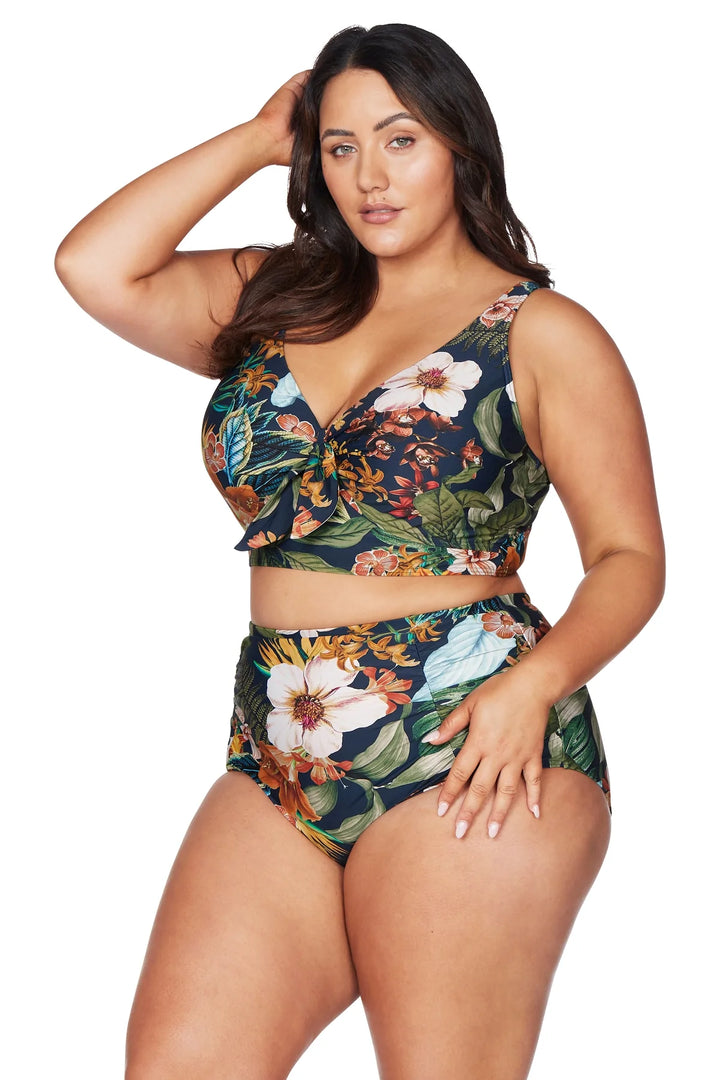 Into the Saltu Navy Cezanne Midriff Underwire Bikini Top