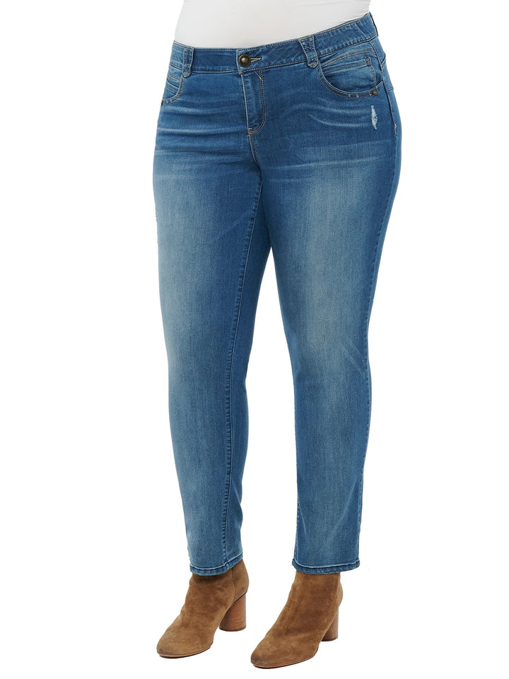 "Ab"solution Blue Straight Leg with Destruction Plus Jeans - Size 24W