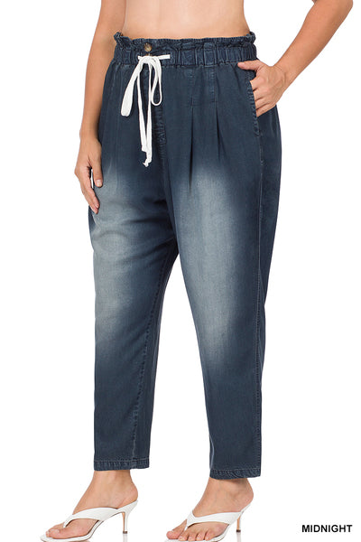 Chambray Drawstring Paperbag Waist Pants - Size 3 X