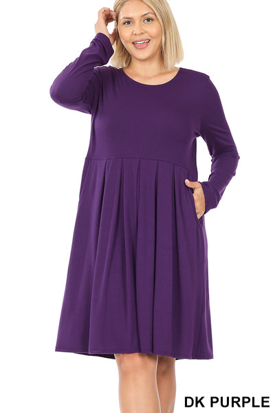 Long Sleeve Pleated Waist Dress