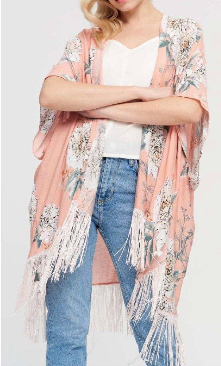 Tassle Fringe Floral Kimono