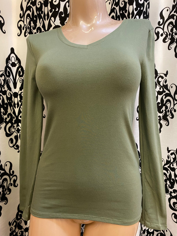 Long Sleeve Cotton V-Neck Tee