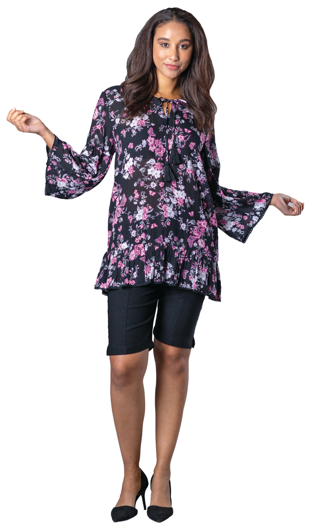Papa Floral Long Sleeve Tunic Blouse