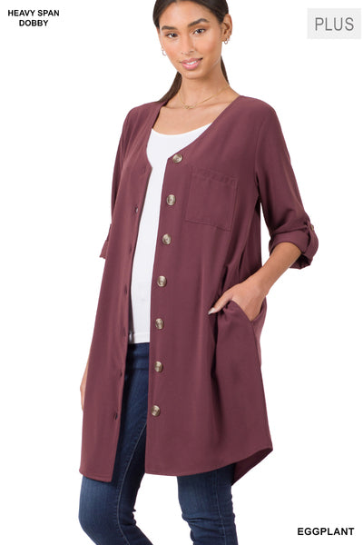 Woven Heavy Span Dobby Cardigan-Button Dress
