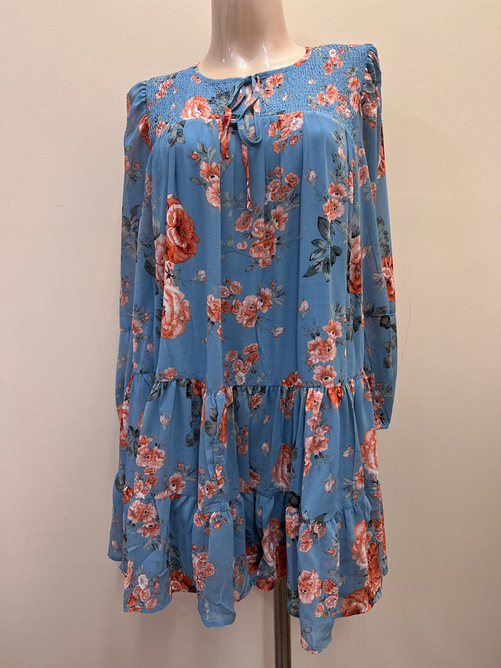 Georgette Floral Smocked Dress - Size Medium