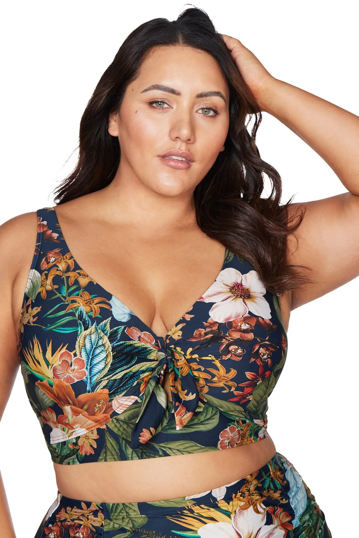 Into the Saltu Navy Cezanne Midriff Underwire Bikini Top