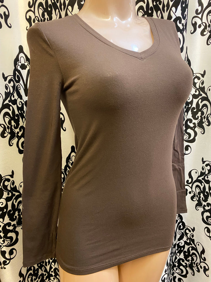 Long Sleeve Cotton V-Neck Tee