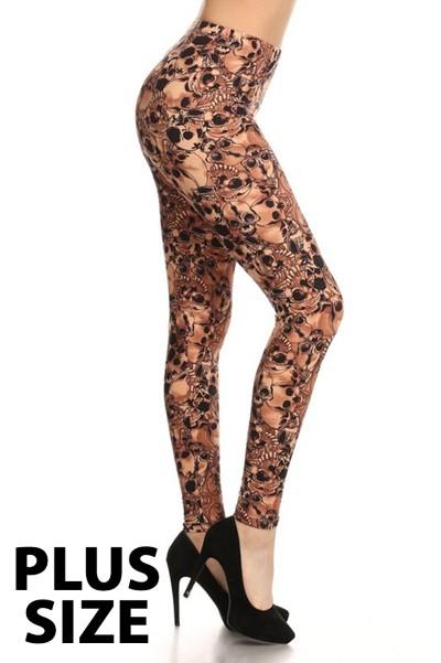 Plus Size Leggings  - Rust Skulls