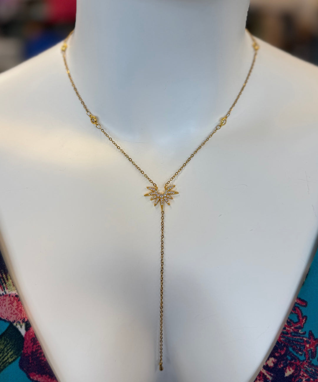 Rhinsetone Sun Pendant Tassel Necklace