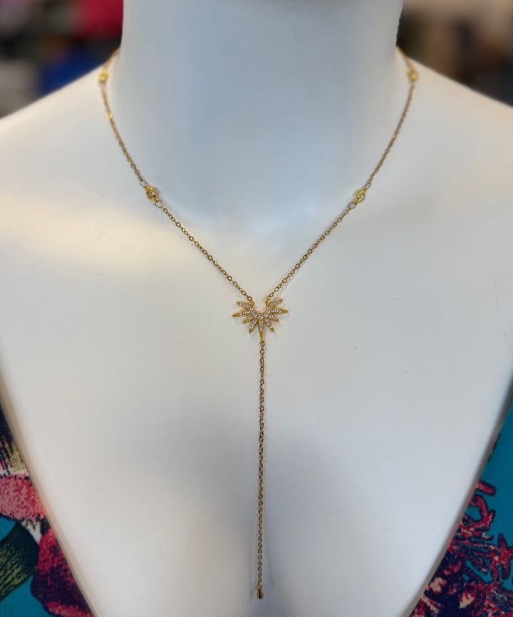 Rhinsetone Sun Pendant Tassel Necklace