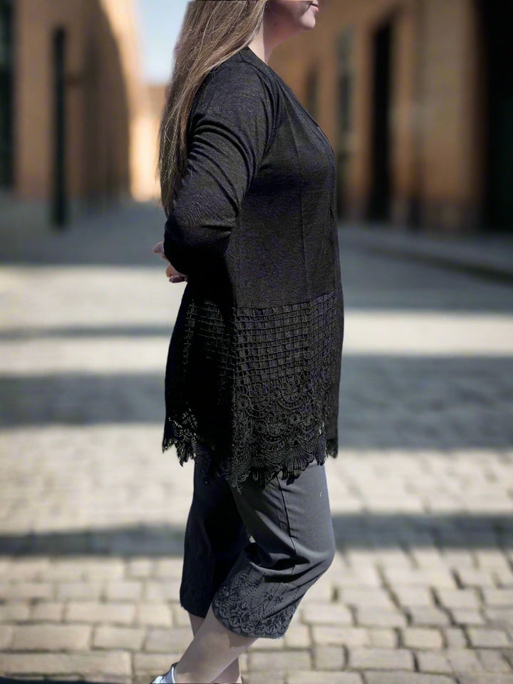 Papa Eyelet Lace Bottom Cardigan