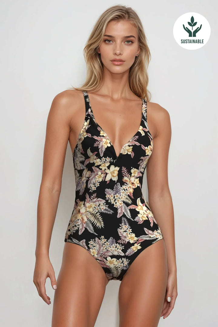 Desert Tropics V-Neck One Piece - Size 8