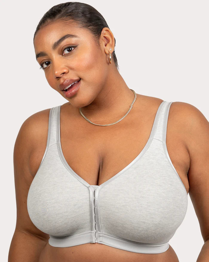 Front / Back Closure Wire Free Bra  - Grey Heather