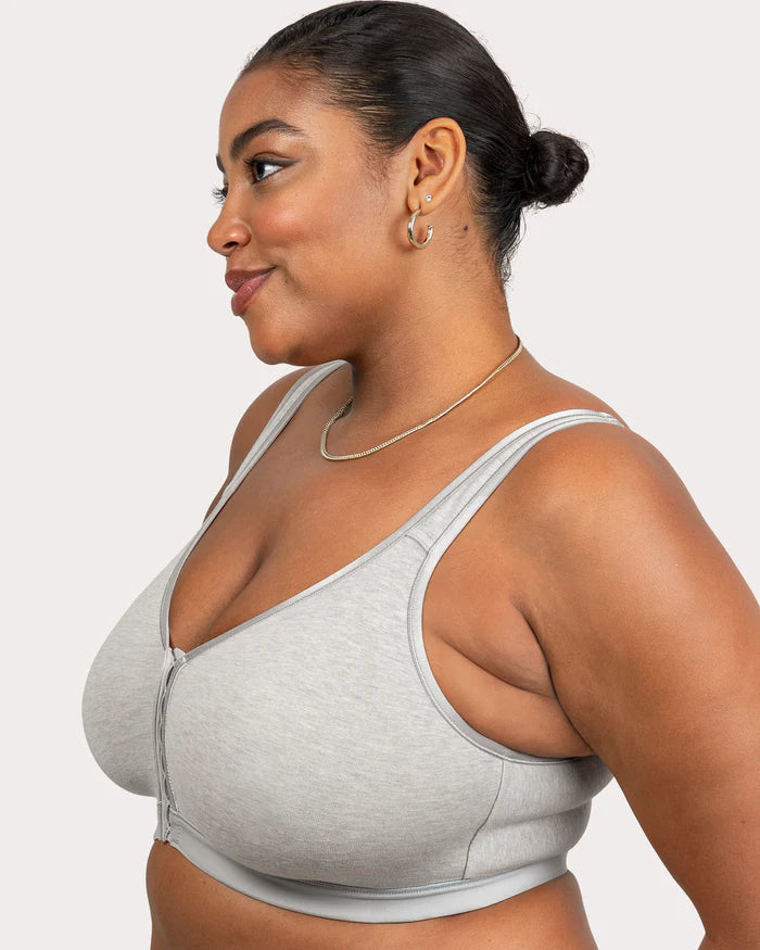 Front / Back Closure Wire Free Bra  - Grey Heather