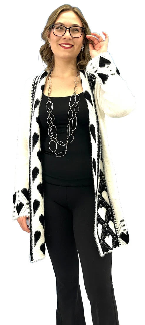 Knitted Long Open Heart Cardigan