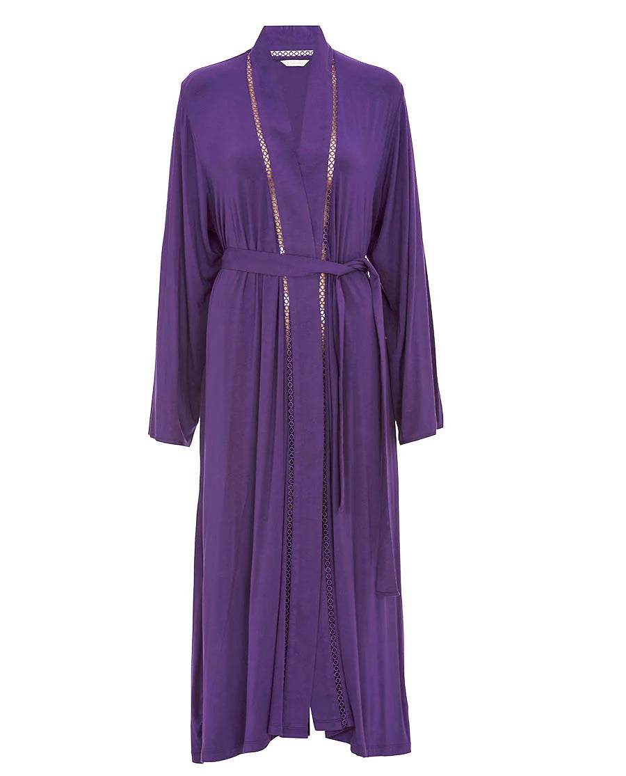 Elsie Lace Detail Jersey Long Dressing Robe