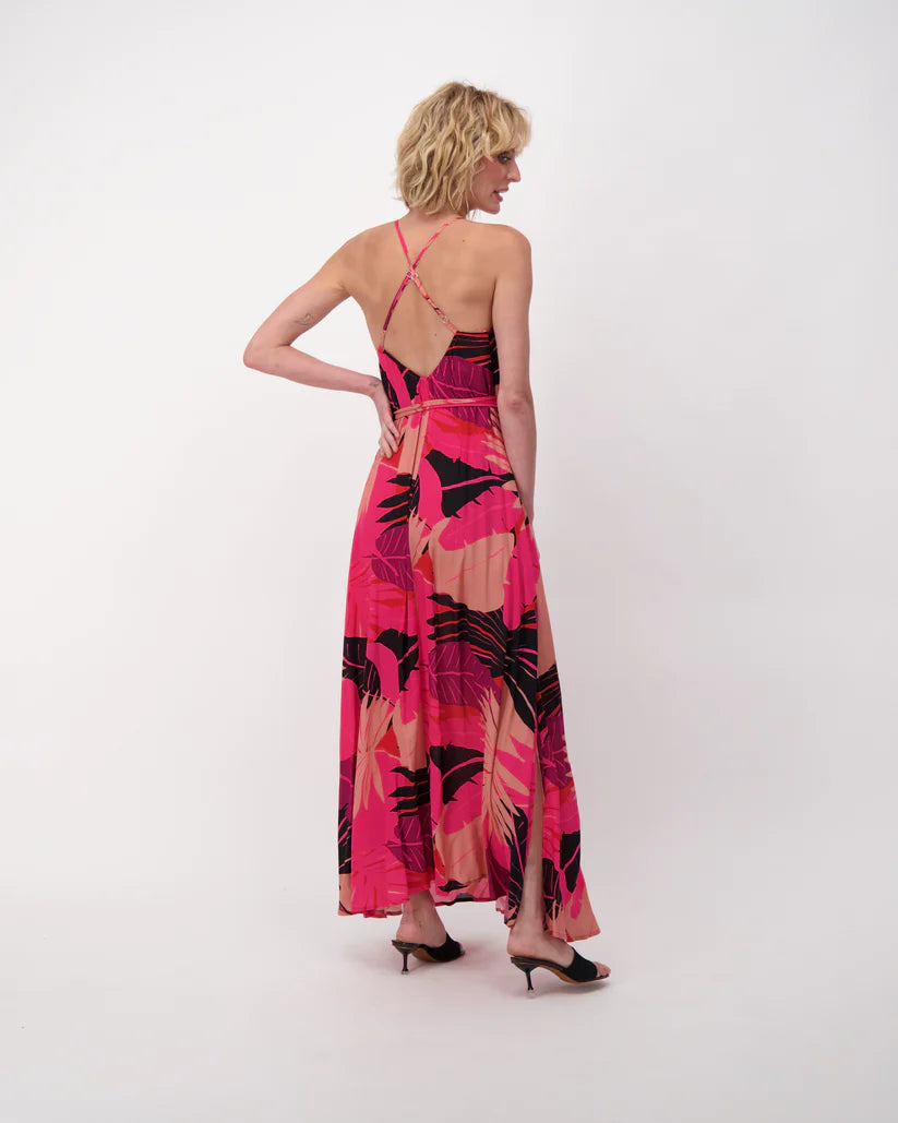 Spaghetti Straps Crisscross Back Maxi Print Dress