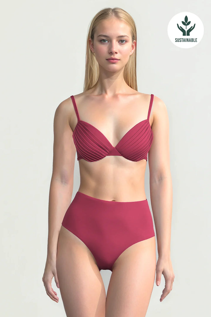 Core Solid Sangria Pleat Bikini Top - Size 8
