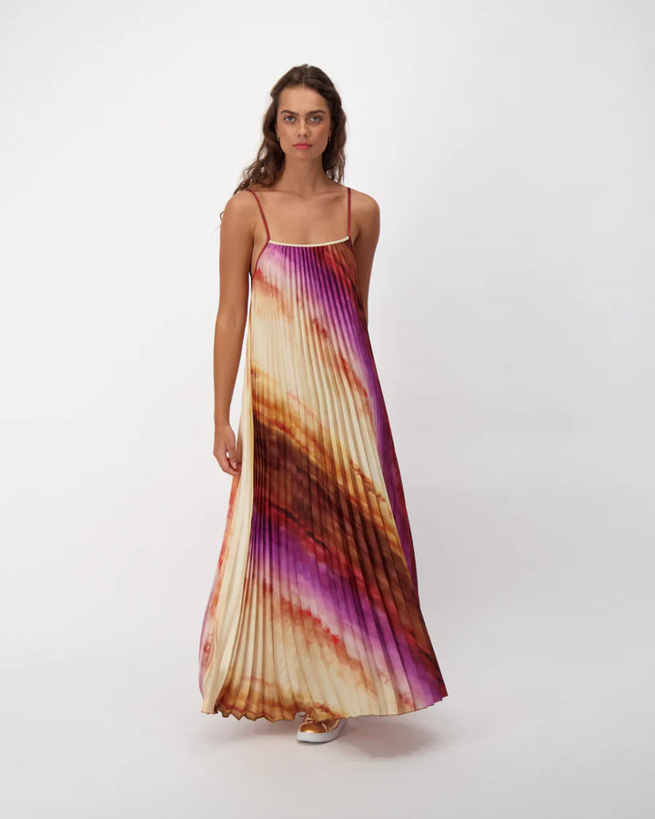 Plisse Pleated Purple Rush Maxi Dress