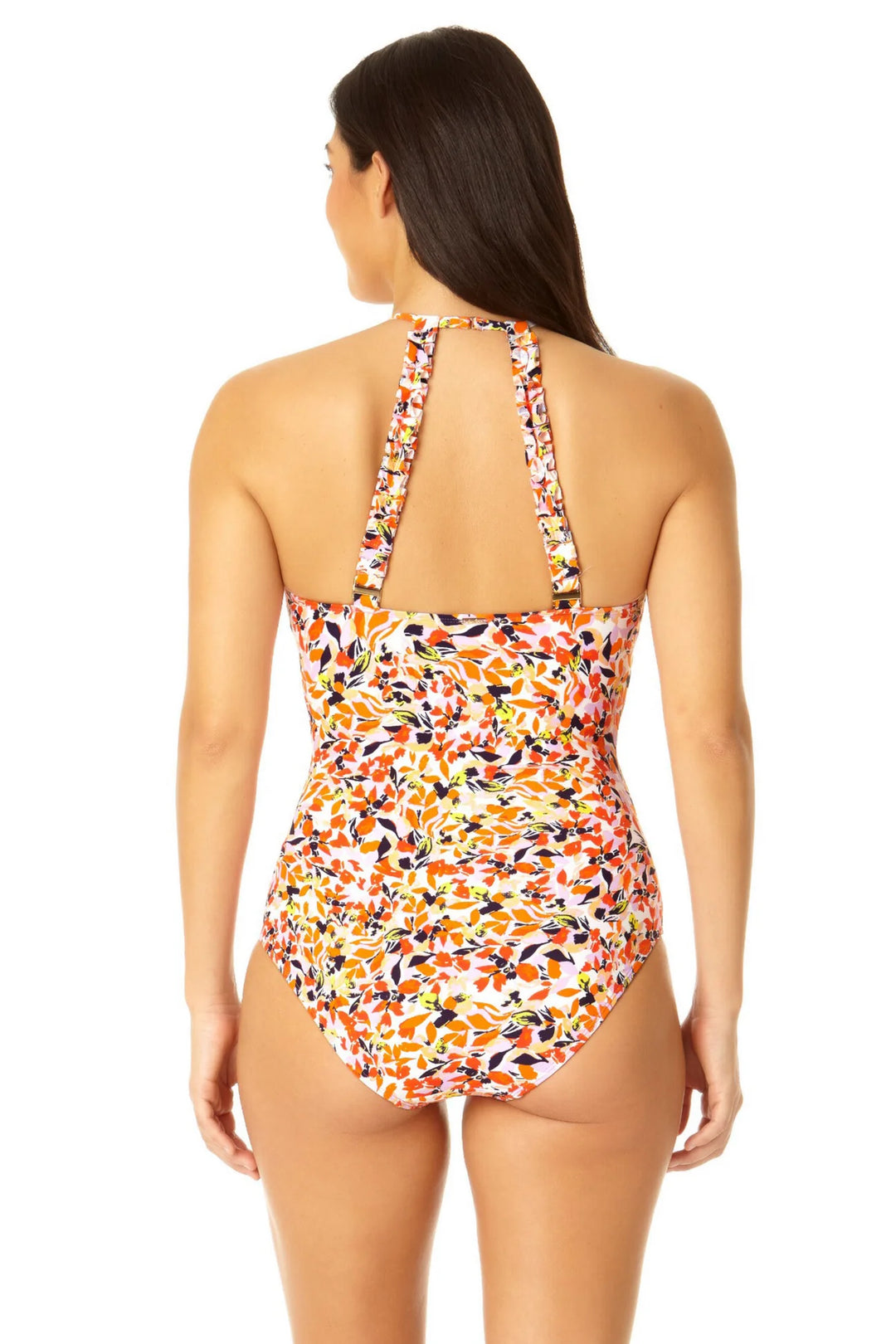 High Neck w/ Ruffled Straps One Piece - Whirlpool Ditsy