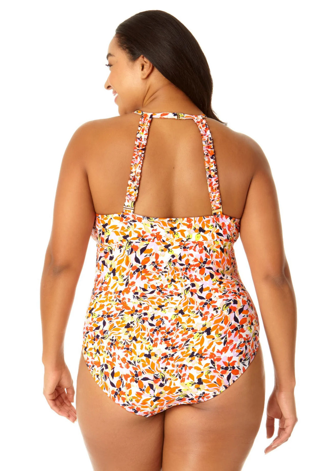 High Neck w/ Ruffled Straps One Piece - Whirlpool Ditsy