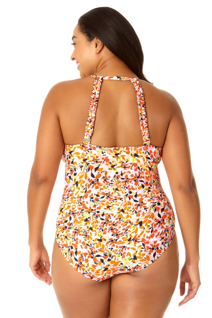 High Neck w/ Ruffled Straps One Piece - Whirlpool Ditsy
