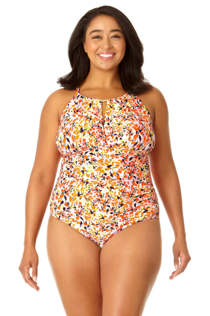 High Neck w/ Ruffled Straps One Piece - Whirlpool Ditsy