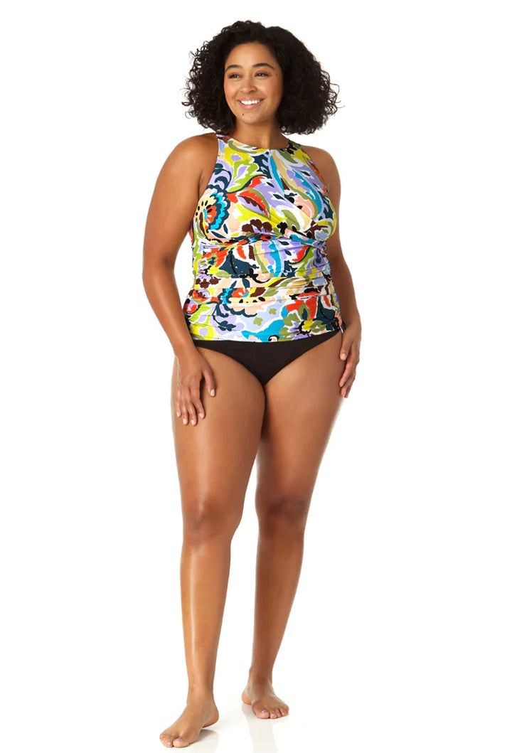 Front Wrap High-Neck Keyhole Tankini Top