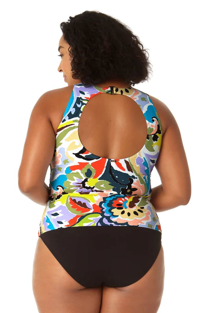 Front Wrap High-Neck Keyhole Tankini Top