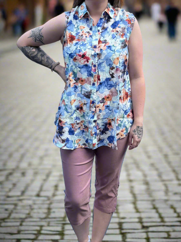 Papa Sleeveless Button Up Blouse