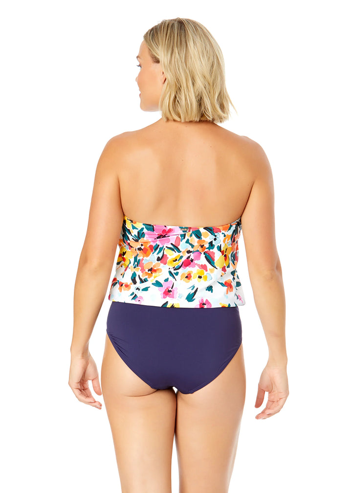 Gradient Floral Strapless Blouson Keyhole One Piece Swimsuit