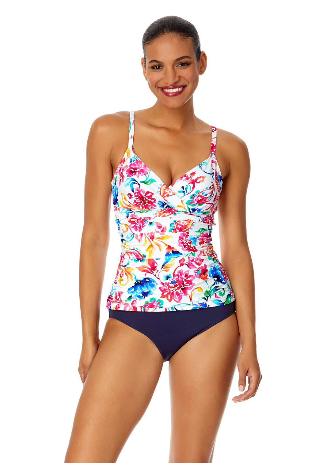 Watercolor Paisley Twist Front Underwire Tankini Swim Top