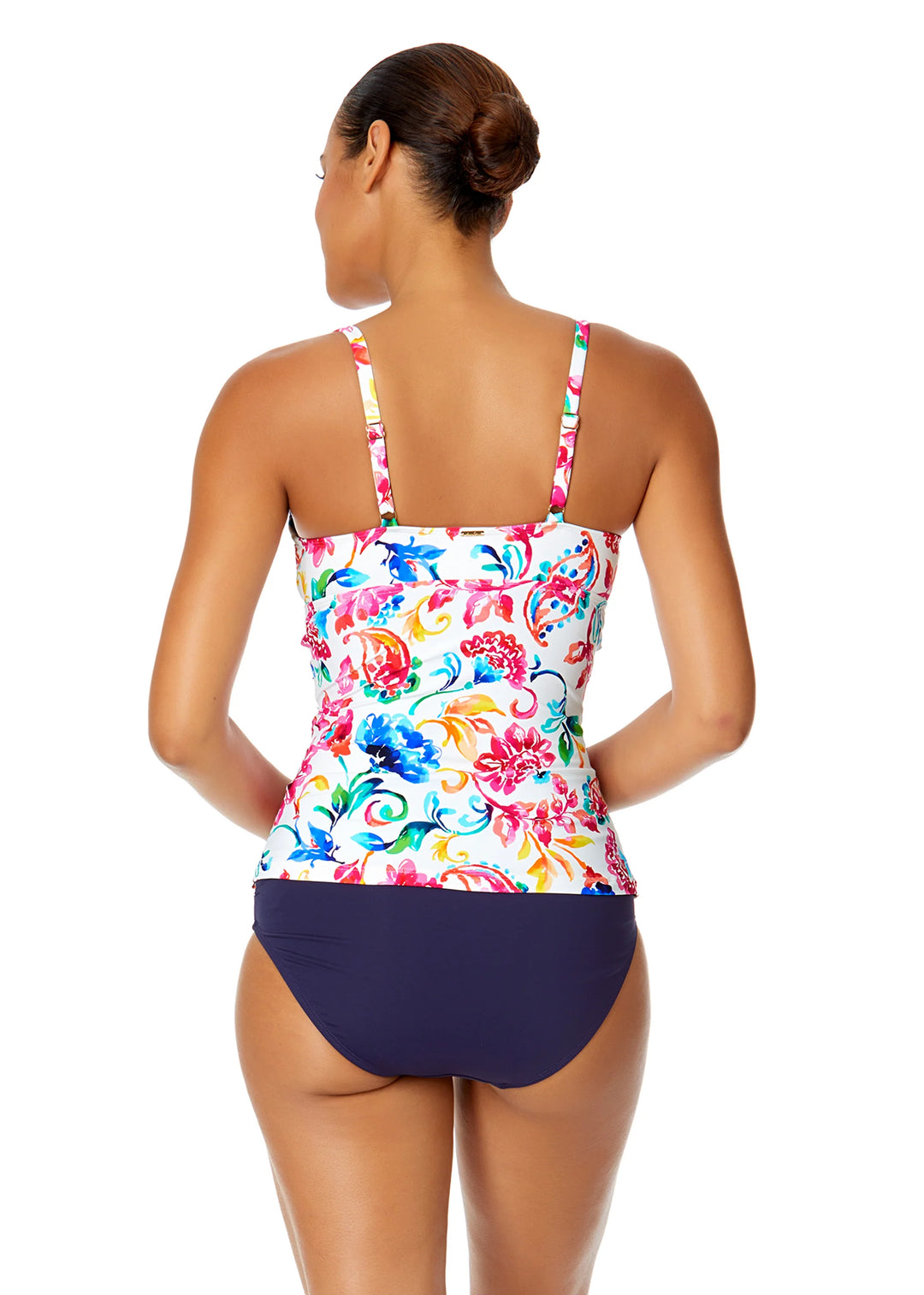 Watercolor Paisley Twist Front Underwire Tankini Swim Top