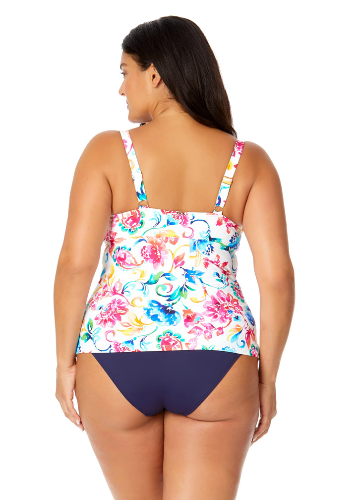 Watercolor Paisley Twist Front Underwire Tankini Swim Top