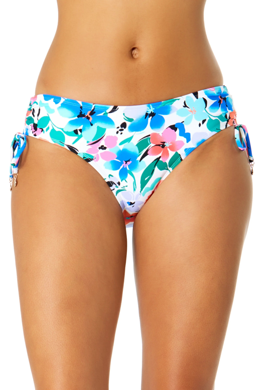 Floral-patterned bikini bottom on a white background