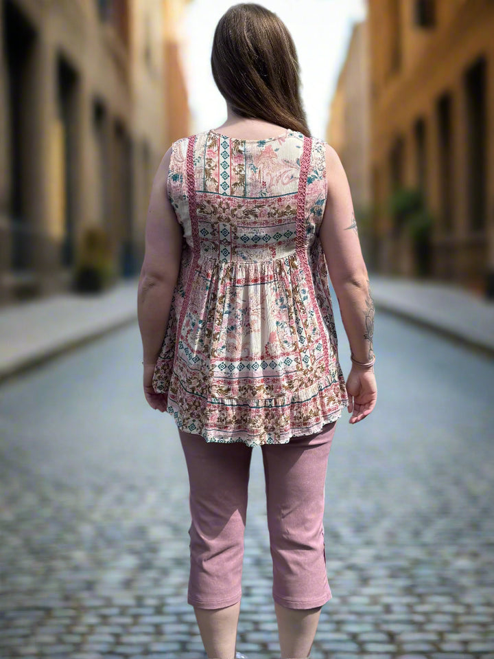 Sleeveless Blouse with Crochet Inserts