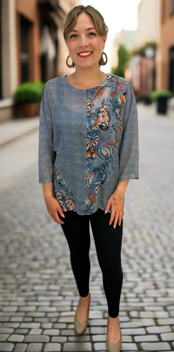 Woven 3/4 Sleeve Paisley Chiffon Blouse