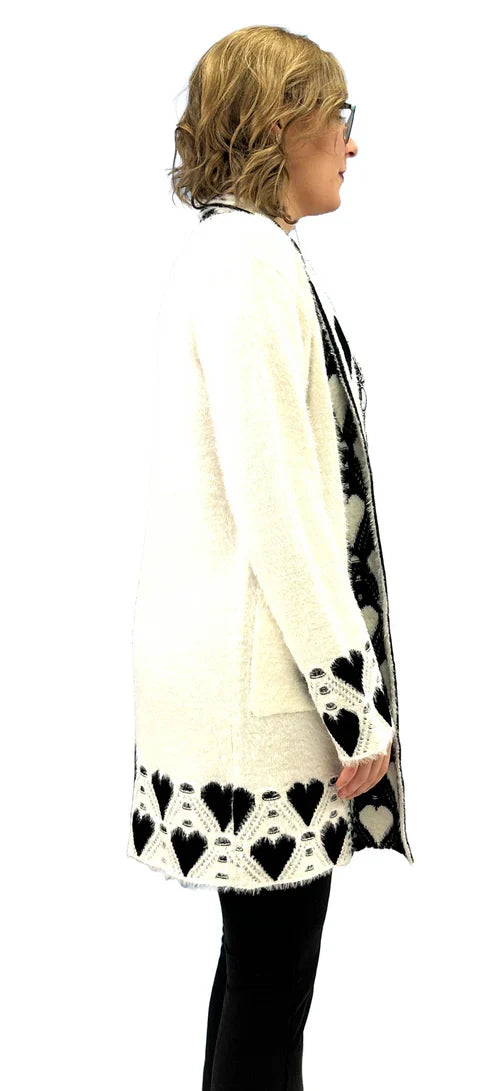 Knitted Long Open Heart Cardigan
