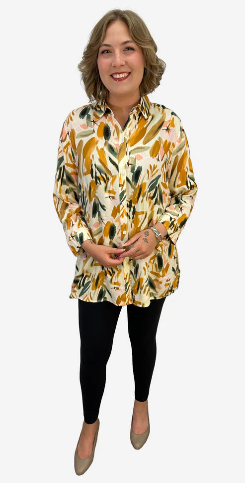 Woven 3/4 Sleeve Abstract Chiffon Tunic